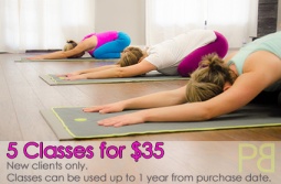 Get 5 yoga classes for $35. Valid up to 1 year from purchase date. New Clients only.